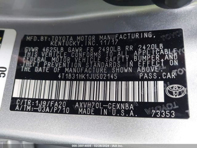 Photo 8 VIN: 4T1B31HK1JU502145 - TOYOTA CAMRY HYBRID 