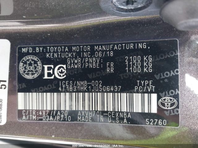 Photo 8 VIN: 4T1B31HK1JU506437 - TOYOTA CAMRY HYBRID 