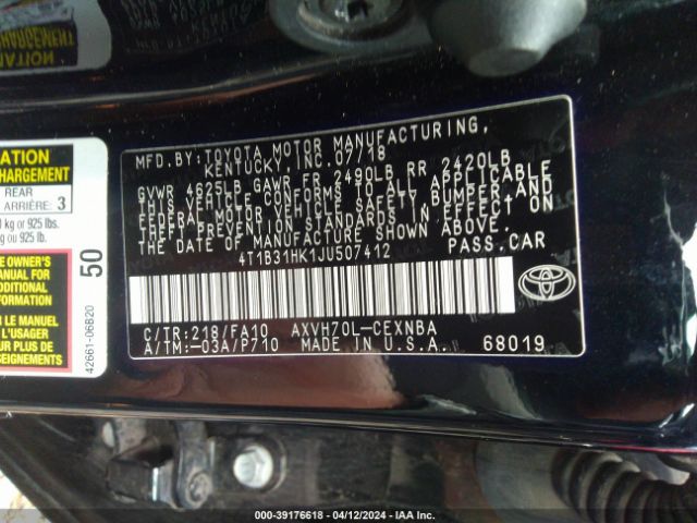 Photo 8 VIN: 4T1B31HK1JU507412 - TOYOTA CAMRY HYBRID 