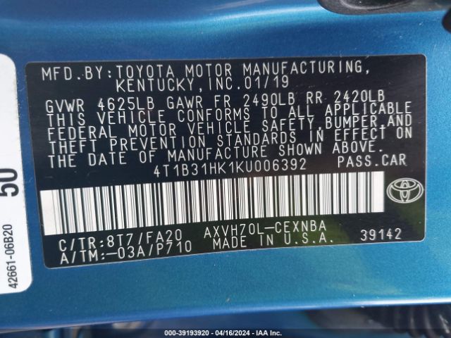 Photo 8 VIN: 4T1B31HK1KU006392 - TOYOTA CAMRY HYBRID 