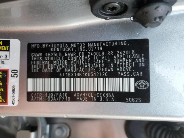 Photo 11 VIN: 4T1B31HK1KU512420 - TOYOTA CAMRY LE 