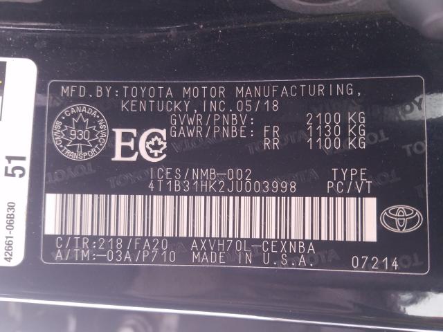 Photo 9 VIN: 4T1B31HK2JU003998 - TOYOTA CAMRY LE 