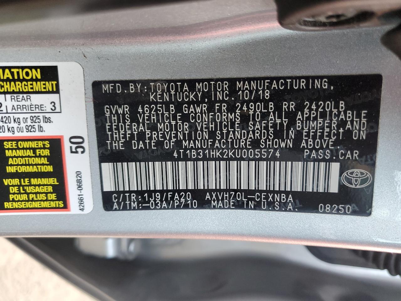 Photo 11 VIN: 4T1B31HK2KU005574 - TOYOTA CAMRY 