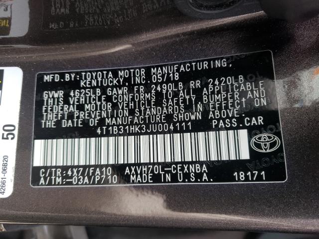 Photo 9 VIN: 4T1B31HK3JU004111 - TOYOTA CAMRY LE 