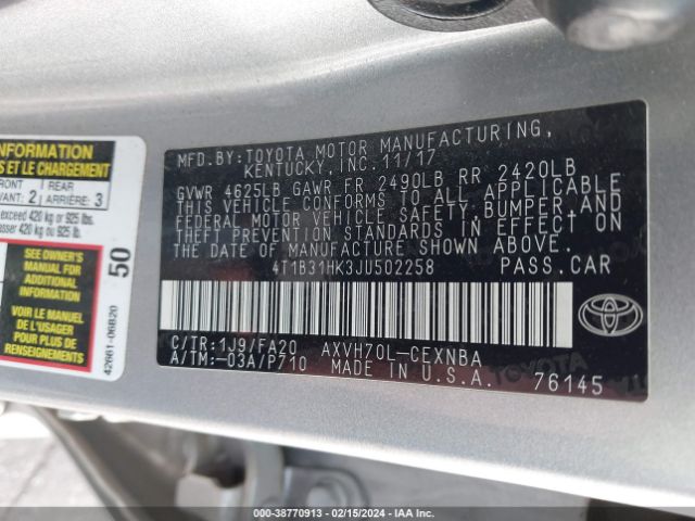 Photo 8 VIN: 4T1B31HK3JU502258 - TOYOTA CAMRY HYBRID 