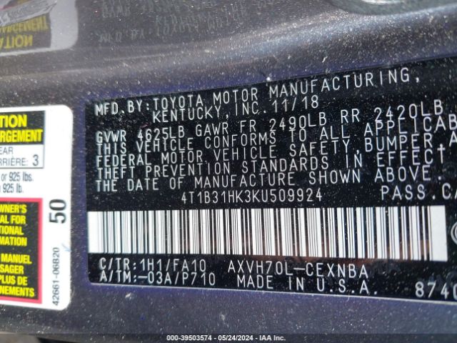 Photo 8 VIN: 4T1B31HK3KU509924 - TOYOTA CAMRY 