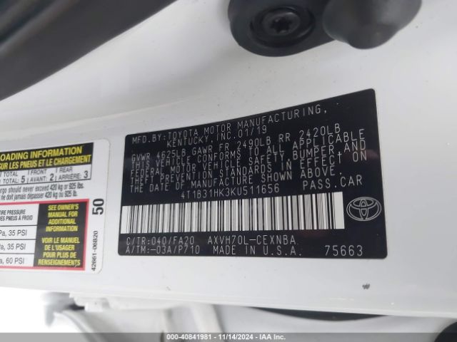 Photo 8 VIN: 4T1B31HK3KU511656 - TOYOTA CAMRY 