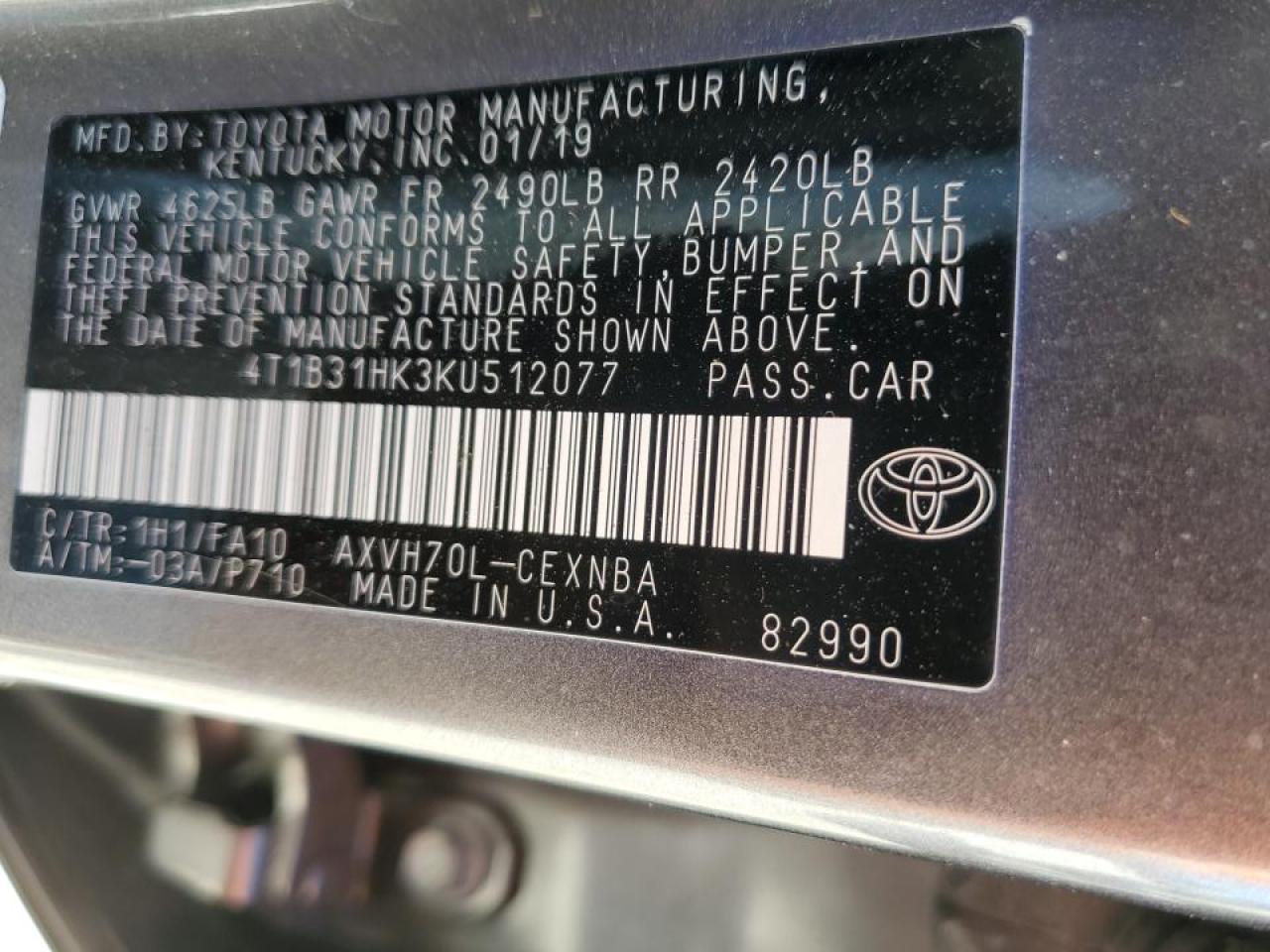 Photo 12 VIN: 4T1B31HK3KU512077 - TOYOTA CAMRY 