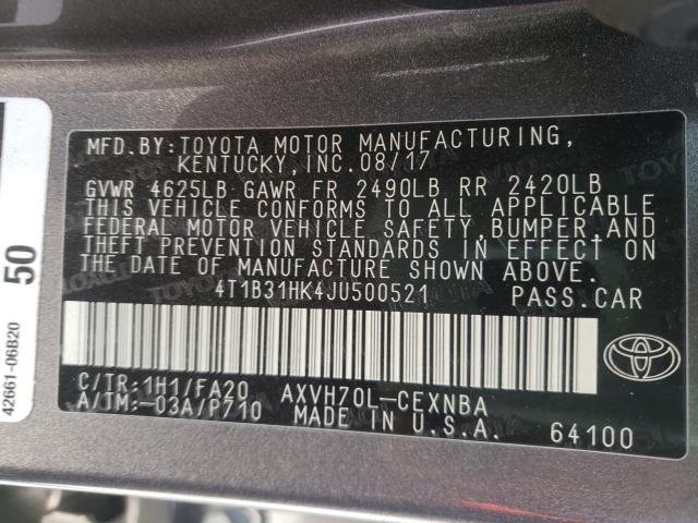 Photo 9 VIN: 4T1B31HK4JU500521 - TOYOTA CAMRY LE 