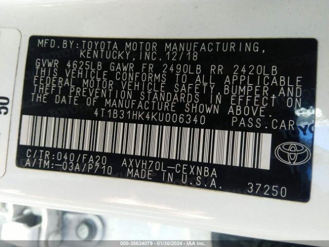 Photo 8 VIN: 4T1B31HK4KU006340 - TOYOTA CAMRY HYBRID 