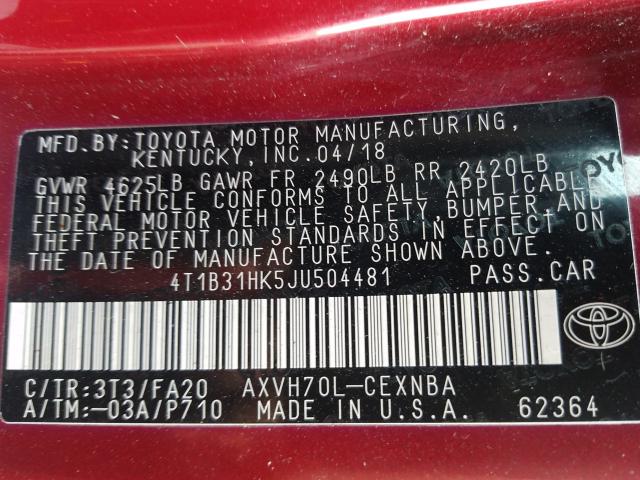 Photo 9 VIN: 4T1B31HK5JU504481 - TOYOTA CAMRY LE 