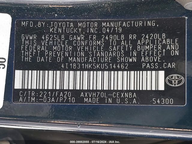 Photo 8 VIN: 4T1B31HK5KU514462 - TOYOTA CAMRY 