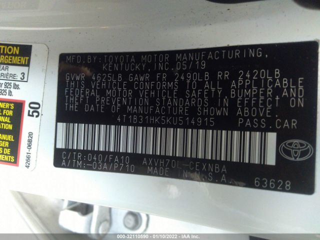 Photo 8 VIN: 4T1B31HK5KU514915 - TOYOTA CAMRY 