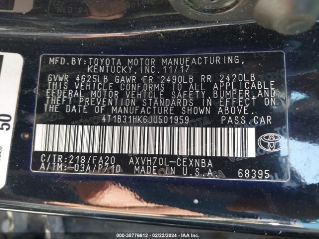 Photo 8 VIN: 4T1B31HK6JU501959 - TOYOTA CAMRY HYBRID 