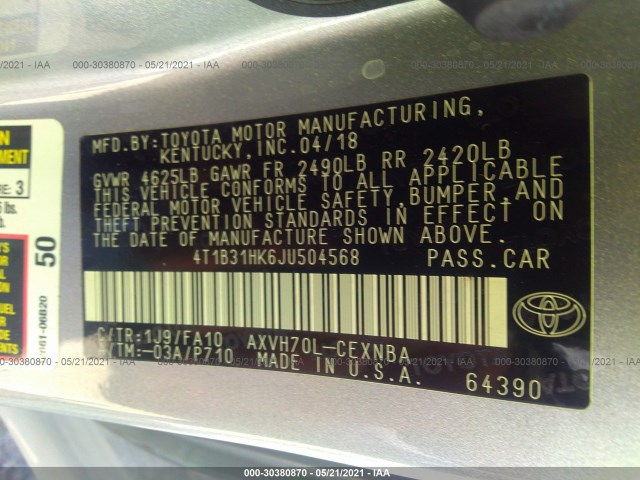 Photo 8 VIN: 4T1B31HK6JU504568 - TOYOTA CAMRY 