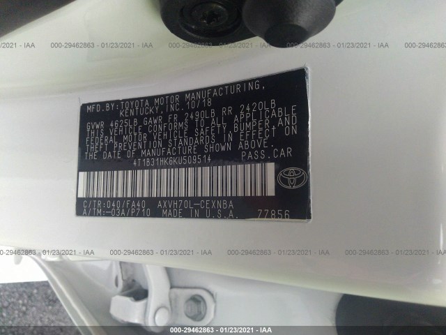 Photo 8 VIN: 4T1B31HK6KU509514 - TOYOTA CAMRY 