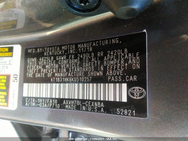 Photo 8 VIN: 4T1B31HK6KU510257 - TOYOTA CAMRY 