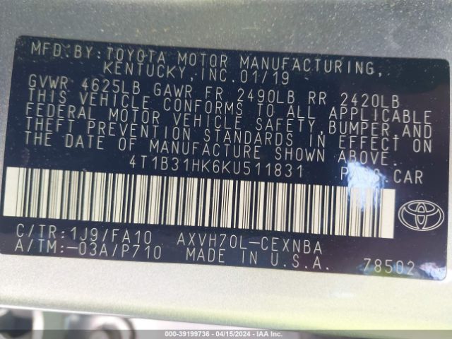 Photo 8 VIN: 4T1B31HK6KU511831 - TOYOTA CAMRY HYBRID 