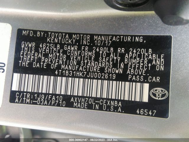 Photo 8 VIN: 4T1B31HK7JU002619 - TOYOTA CAMRY HYBRID 