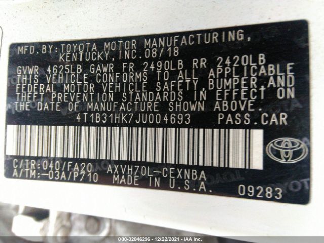 Photo 8 VIN: 4T1B31HK7JU004693 - TOYOTA CAMRY 