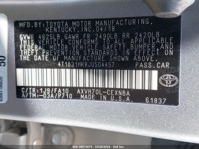 Photo 8 VIN: 4T1B31HK8JU504457 - TOYOTA CAMRY HYBRID 