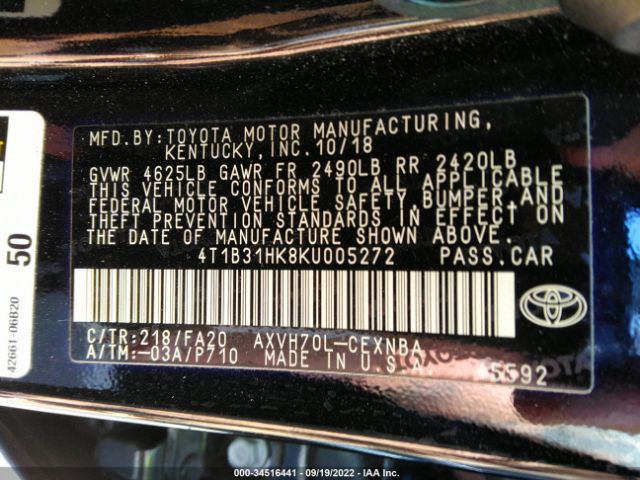 Photo 8 VIN: 4T1B31HK8KU005272 - TOYOTA CAMRY 