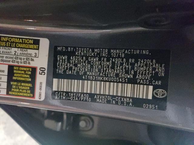 Photo 9 VIN: 4T1B31HK8KU005451 - TOYOTA CAMRY LE 