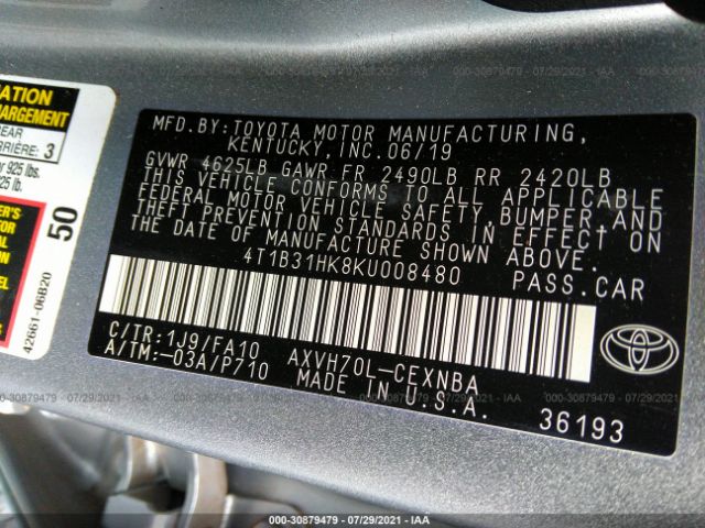 Photo 8 VIN: 4T1B31HK8KU008480 - TOYOTA CAMRY 