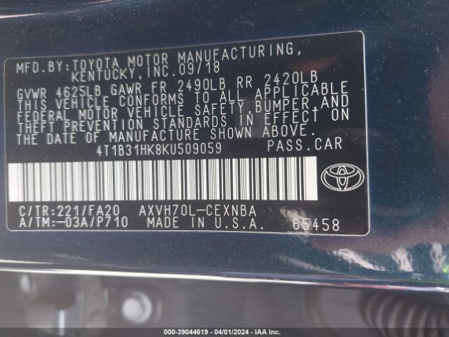 Photo 8 VIN: 4T1B31HK8KU509059 - TOYOTA CAMRY HYBRID 