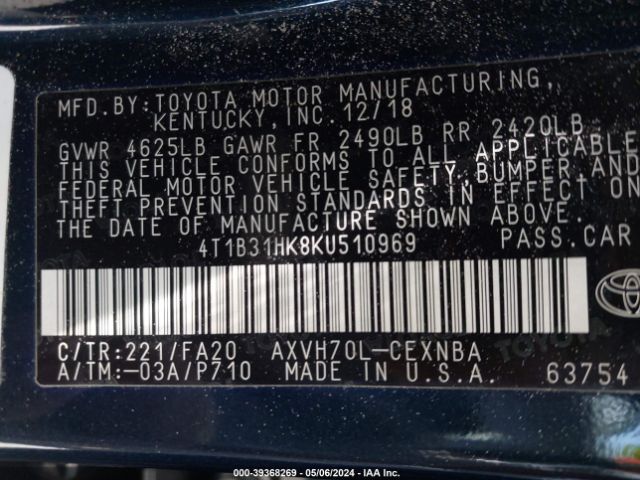 Photo 8 VIN: 4T1B31HK8KU510969 - TOYOTA CAMRY HYBRID 