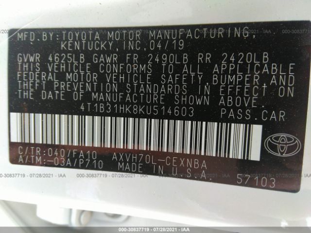 Photo 8 VIN: 4T1B31HK8KU514603 - TOYOTA CAMRY 