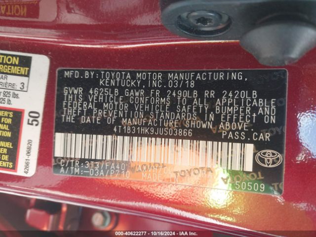 Photo 8 VIN: 4T1B31HK9JU503866 - TOYOTA CAMRY 