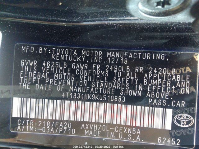 Photo 8 VIN: 4T1B31HK9KU510883 - TOYOTA CAMRY 