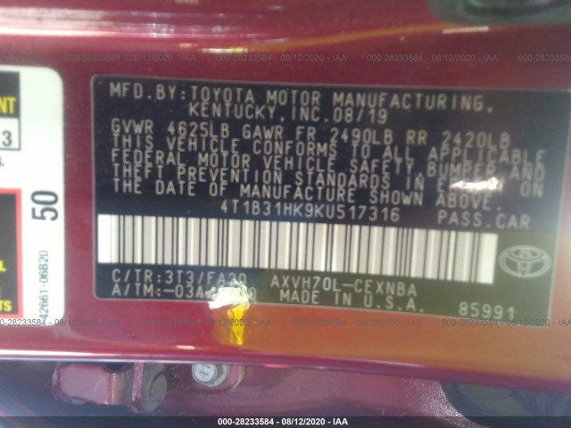 Photo 8 VIN: 4T1B31HK9KU517316 - TOYOTA CAMRY 