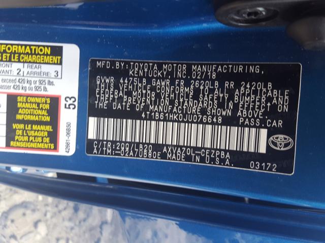 Photo 9 VIN: 4T1B61HK0JU076648 - TOYOTA CAMRY XSE 