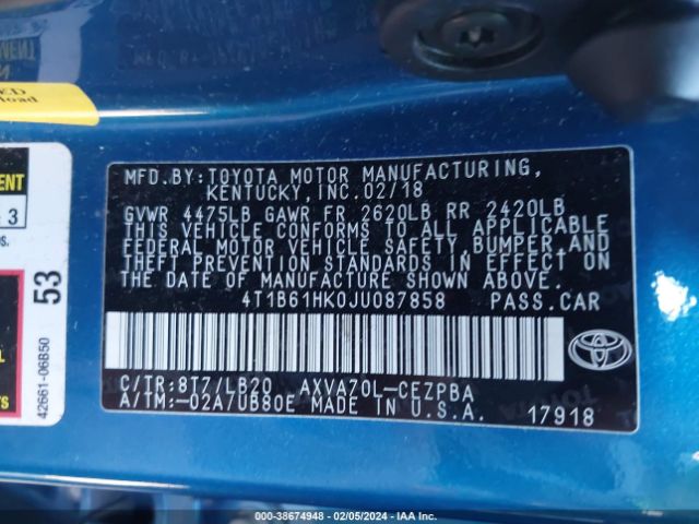 Photo 8 VIN: 4T1B61HK0JU087858 - TOYOTA CAMRY 