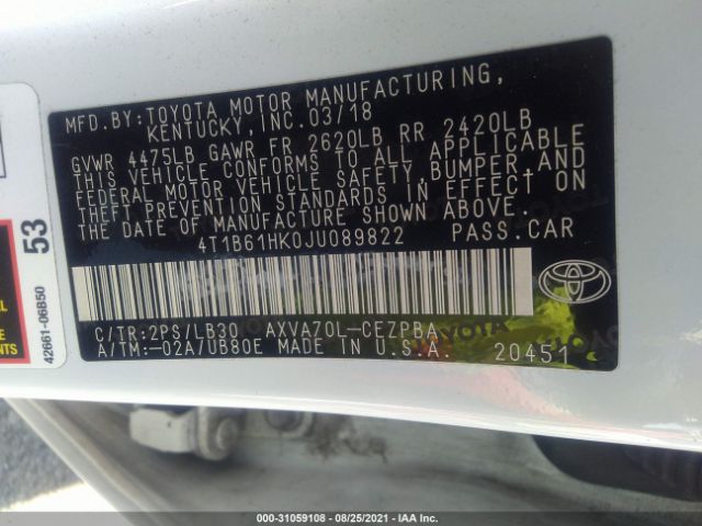 Photo 8 VIN: 4T1B61HK0JU089822 - TOYOTA CAMRY 