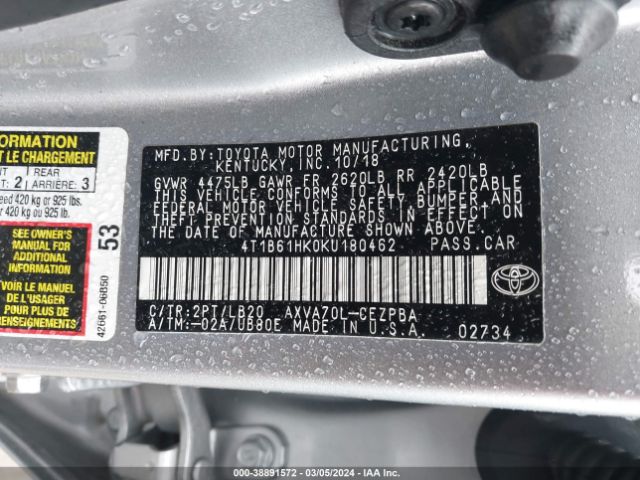 Photo 8 VIN: 4T1B61HK0KU180462 - TOYOTA CAMRY 