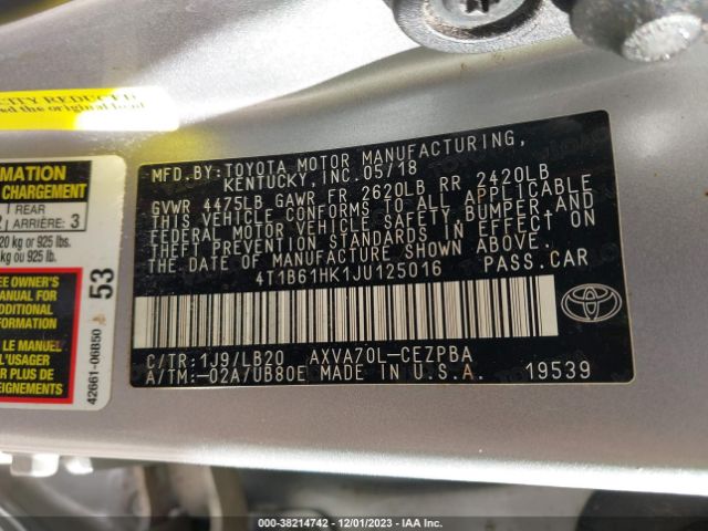 Photo 8 VIN: 4T1B61HK1JU125016 - TOYOTA CAMRY 