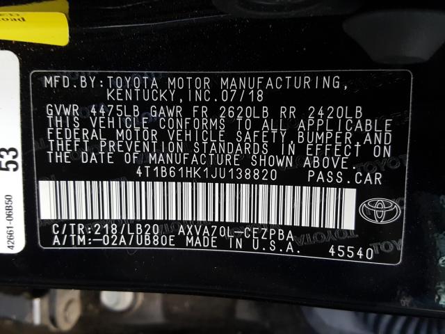 Photo 9 VIN: 4T1B61HK1JU138820 - TOYOTA CAMRY 