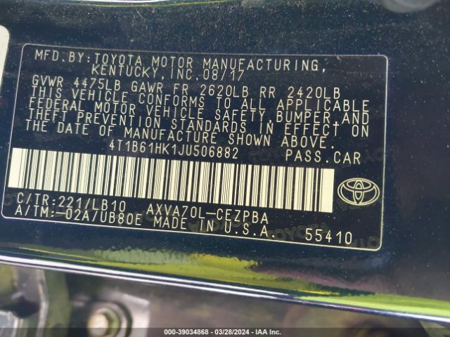 Photo 8 VIN: 4T1B61HK1JU506882 - TOYOTA CAMRY 