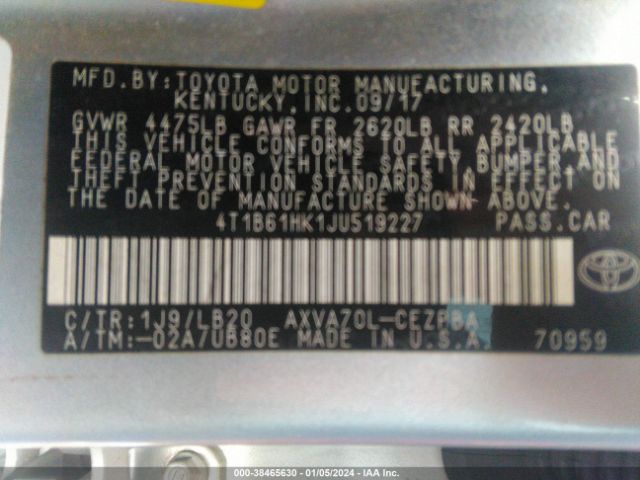 Photo 8 VIN: 4T1B61HK1JU519227 - TOYOTA CAMRY 