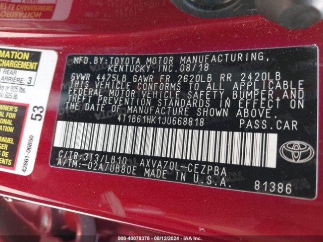 Photo 8 VIN: 4T1B61HK1JU668818 - TOYOTA CAMRY 