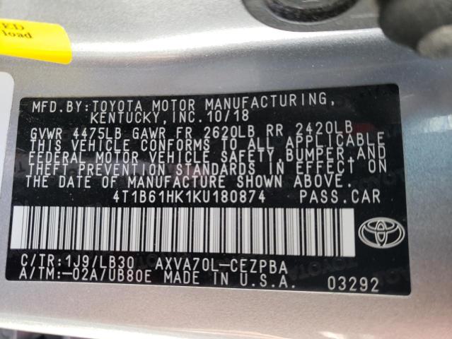 Photo 11 VIN: 4T1B61HK1KU180874 - TOYOTA CAMRY 