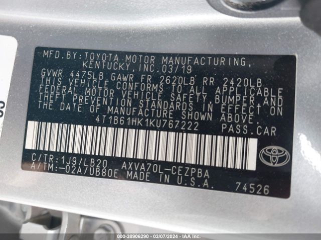 Photo 8 VIN: 4T1B61HK1KU767222 - TOYOTA CAMRY 