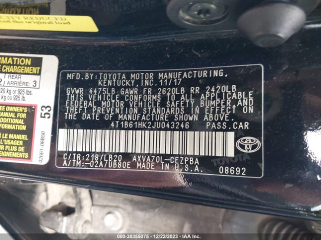 Photo 8 VIN: 4T1B61HK2JU043246 - TOYOTA CAMRY 