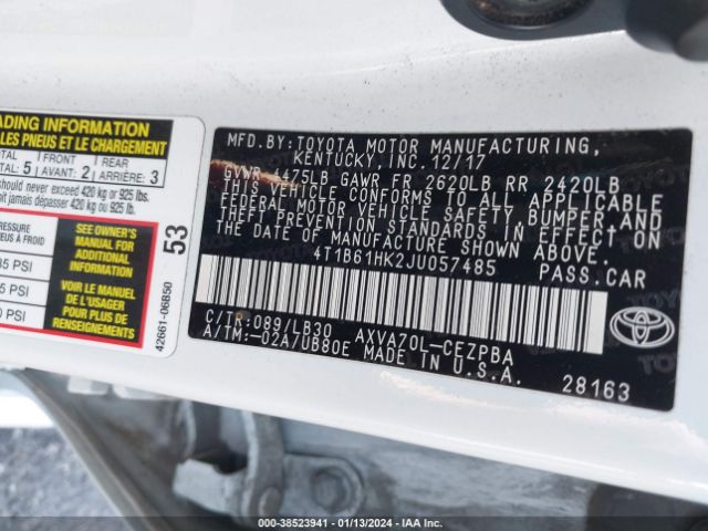 Photo 8 VIN: 4T1B61HK2JU057485 - TOYOTA CAMRY 