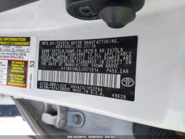 Photo 8 VIN: 4T1B61HK2JU073914 - TOYOTA CAMRY 