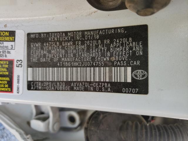 Photo 9 VIN: 4T1B61HK2JU074755 - TOYOTA CAMRY 