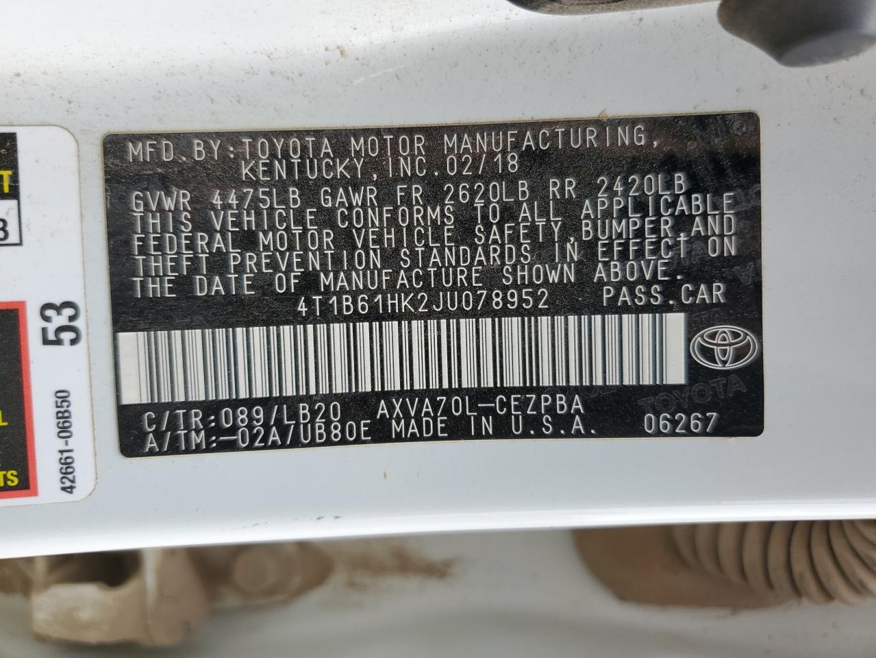 Photo 11 VIN: 4T1B61HK2JU078952 - TOYOTA CAMRY 